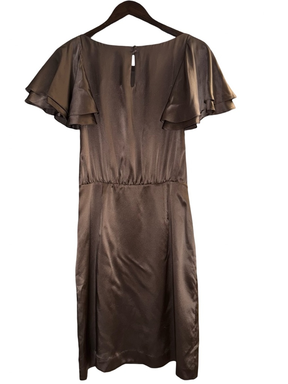 NWT Banana Republic 100% Silk Chocolate Brown Midi‎ Dress Flutter Sleeve 4 - Picture 4 of 4